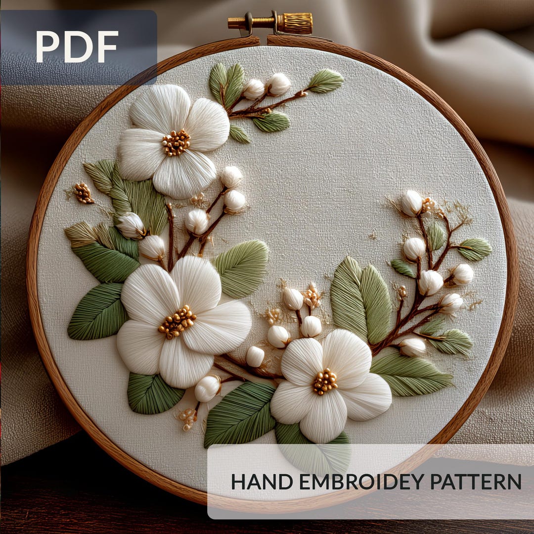 Floral Wreath Hand Embroidery Pattern PDF, Beginner Hoop Art (4-8 ...