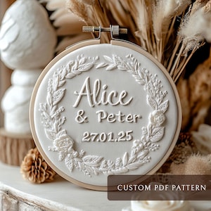 Personalized Wedding Embroidery PDF Custom Wedding Names Hand Embroidery Pattern Floral Wedding Wreath Embroidery Engagement Gift Love Cruft