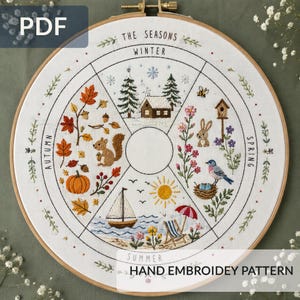 Four Seasons Embroidery Pattern, Woodland Nature Sampler (PDF Pattern)