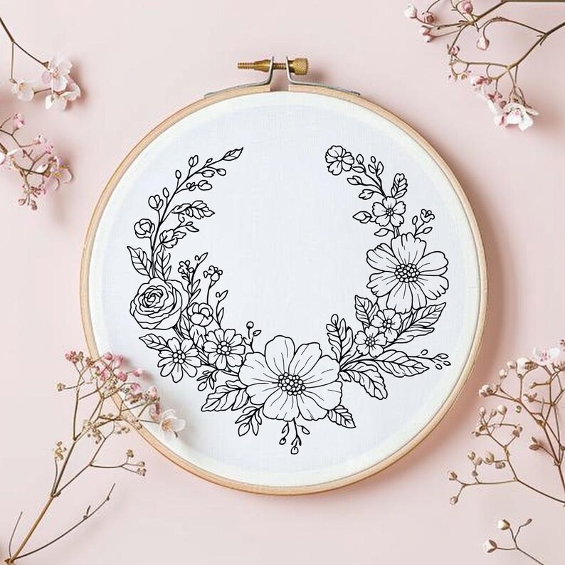 Boho Wedding Wreath Embroidery Pattern, Floral Hoop PDF for Beginners ...