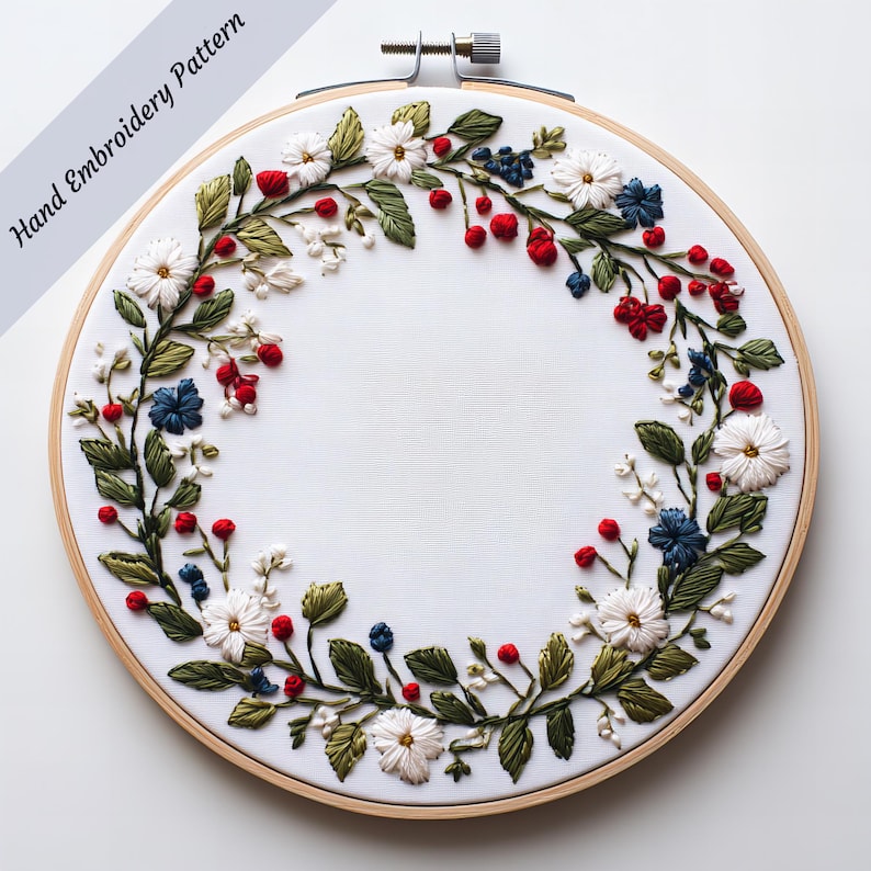 Floral Wreath Hand Embroidery Pattern PDF. Beginner-friendly Digital ...
