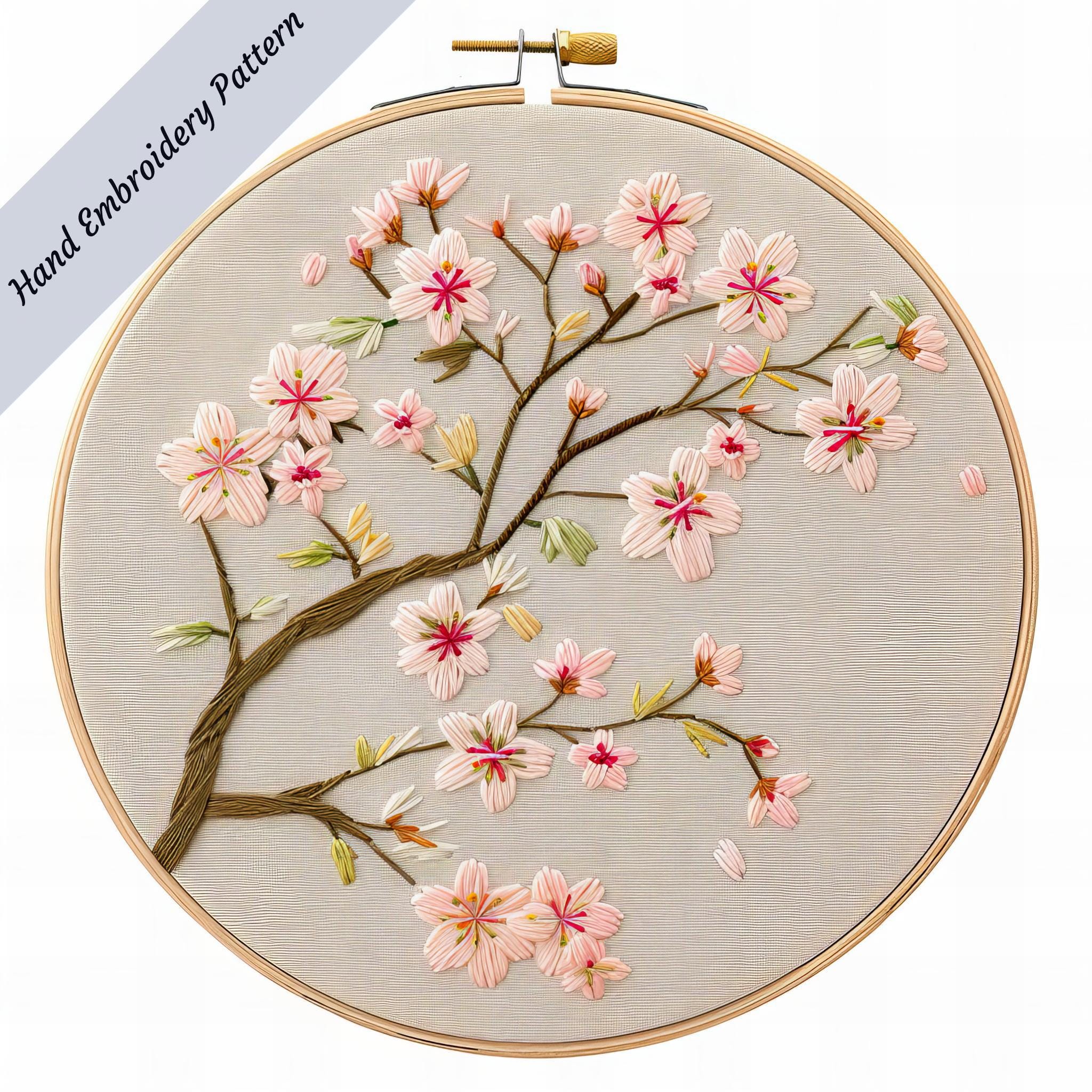 Sakura Cherry Blossom Embroidery Pattern, Floral Hoop Art (PDF Pattern ...