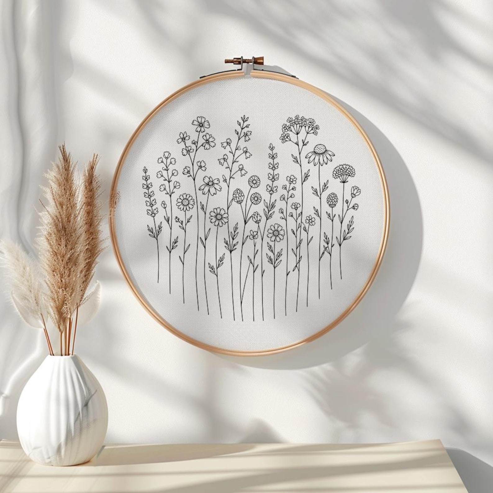 Wildflower Hand Embroidery Pattern PDF, Floral Meadow Hoop Art Beginner ...