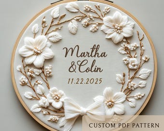 Gepersonaliseerde bruiloft borduurwerk PDF aangepaste bruiloft namen handborduurpatroon bloemen bruiloft krans borduurwerk verlovingscadeau hand Cruft