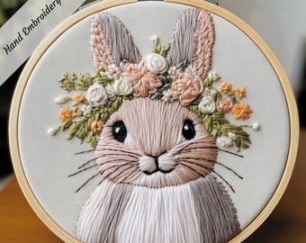 Borduurpatroon konijn bloemenkrans, konijn DIY (pdf)