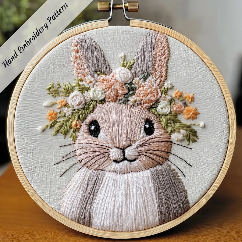 Cute Bunny Embroidery Pattern Easter Rabbit Hand Embroidery Modern ...