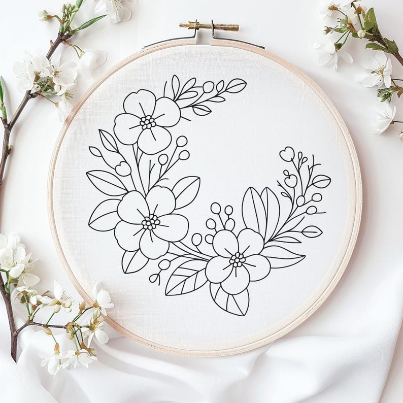 Floral Wreath Hand Embroidery Pattern PDF, Beginner Hoop Art (4-8 ...
