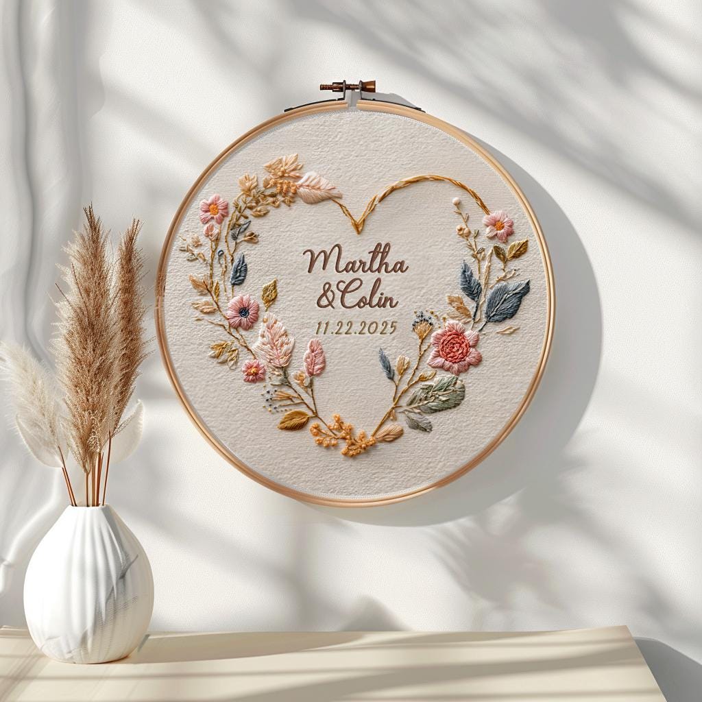 Personalized Wedding Wreath Embroidery Pattern PDF • Custom Names ...