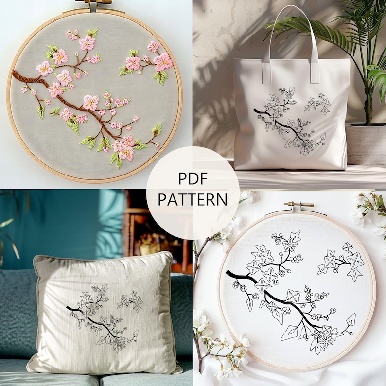 Cherry Blossom Embroidery Pattern, Floral Hoop Art (PDF Pattern) - Etsy