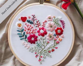 Floral Heart Hand Embroidery PDF Pattern Valentine's Day Digital Pattern Craft Gift Romantic Wedding Embroidery Pattern Love Embroidery