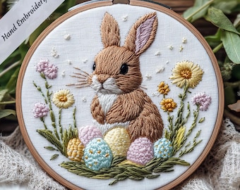 Borduurpatroon paaseieren konijn en bloemen (pdf-download)