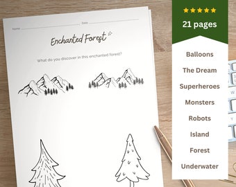 Kids Drawing Prompts ~ Drawing and Coloring Pages for Kids, Art Journal Workbook, Creative Doodling and Sketching ~ A4 PDF Printable Sheets