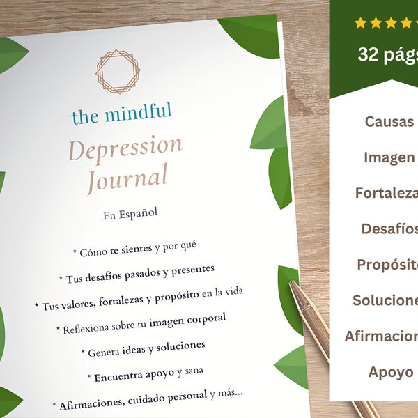 Español - Diario para Depresión ~ Terapia Cognitiva y Salud Mental ~ Counselling para Adultos ~ Descarga PDF Imprimible o Editable