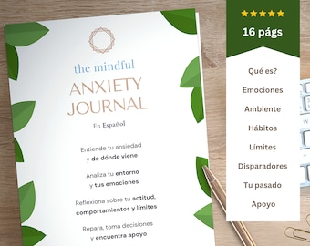 Español - Diario para Ansiedad ~ Terapia Cognitiva y Salud Mental ~ Counselling para Adultos ~ Descarga PDF Imprimible o Editable