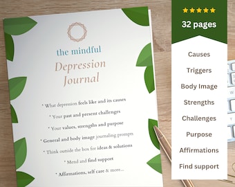Depression Journal Prompts ~ Therapy Worksheets for Mental Health ~ CBT Counseling Handout for Adults ~ Editable & Printable Download PDF