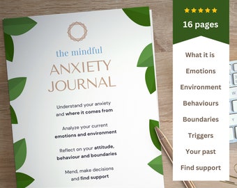 ANXIETY Journal Prompts ~ Therapy Worksheets for Mental Health ~ CBT Counseling Handout for Adults ~ Editable & Printable Download PDF