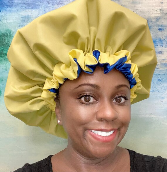 Yellow Shower Cap With Blue Lining Etsy