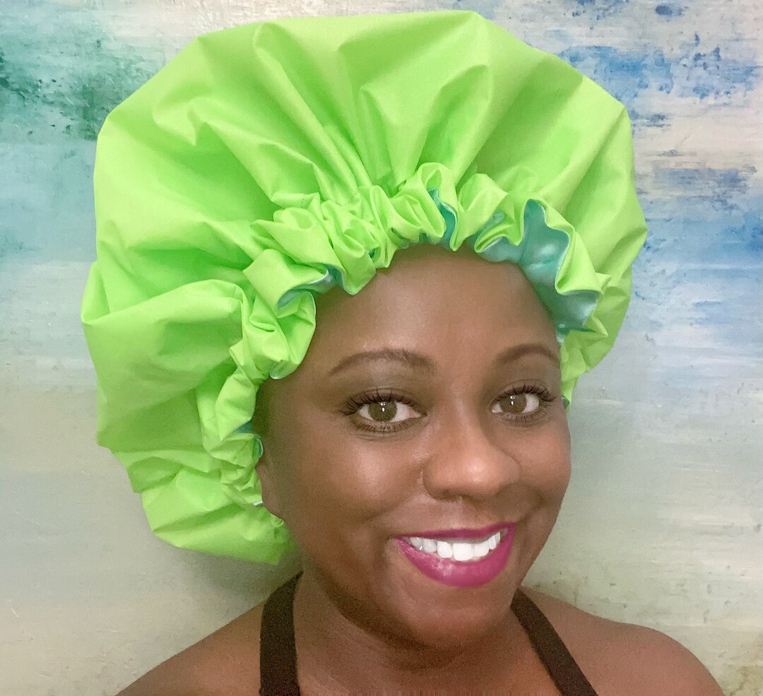 Lime Green Shower Cap With Satin Lining Etsy