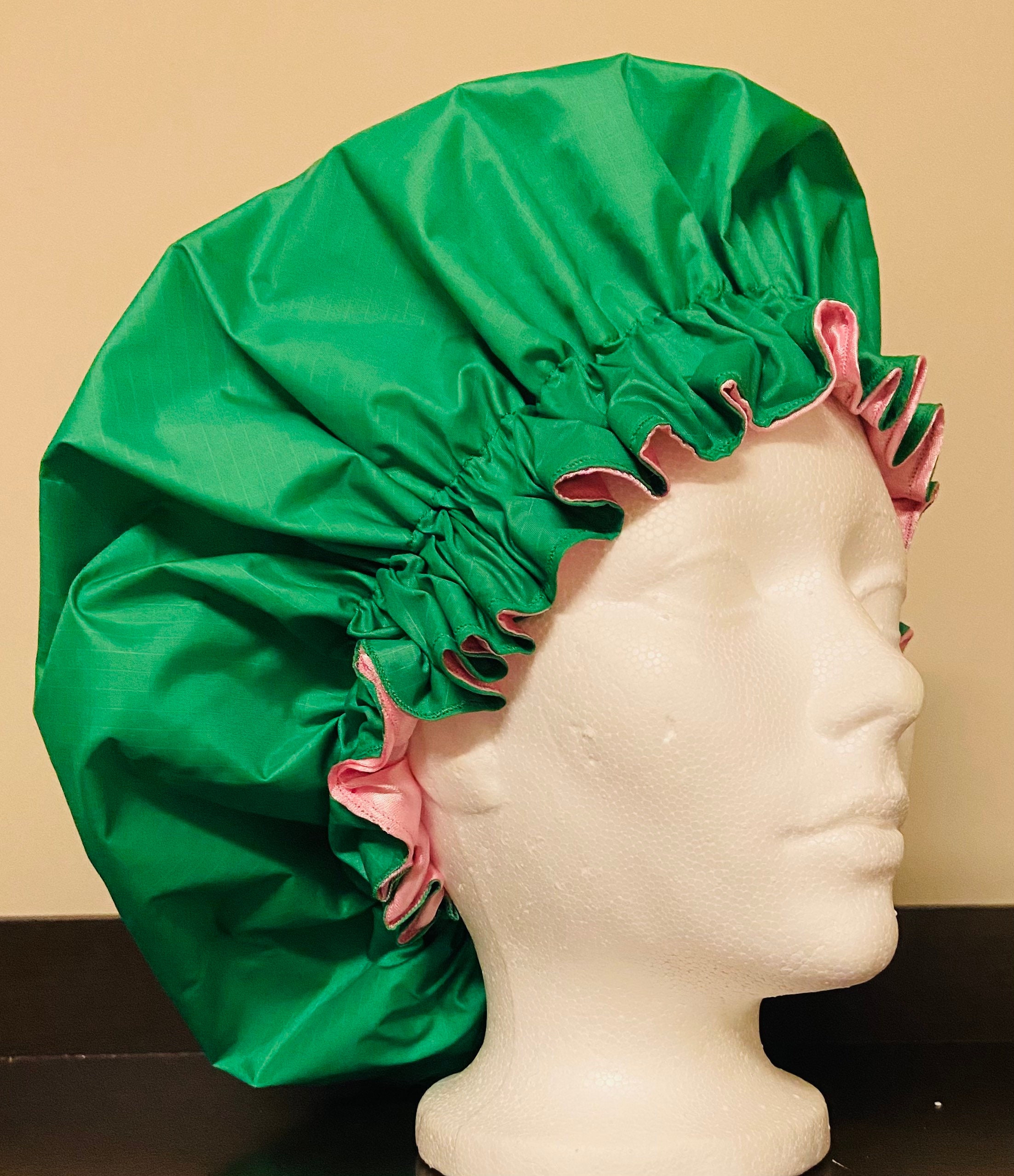 Green Shower Cap With Pink Lining Etsy Australia