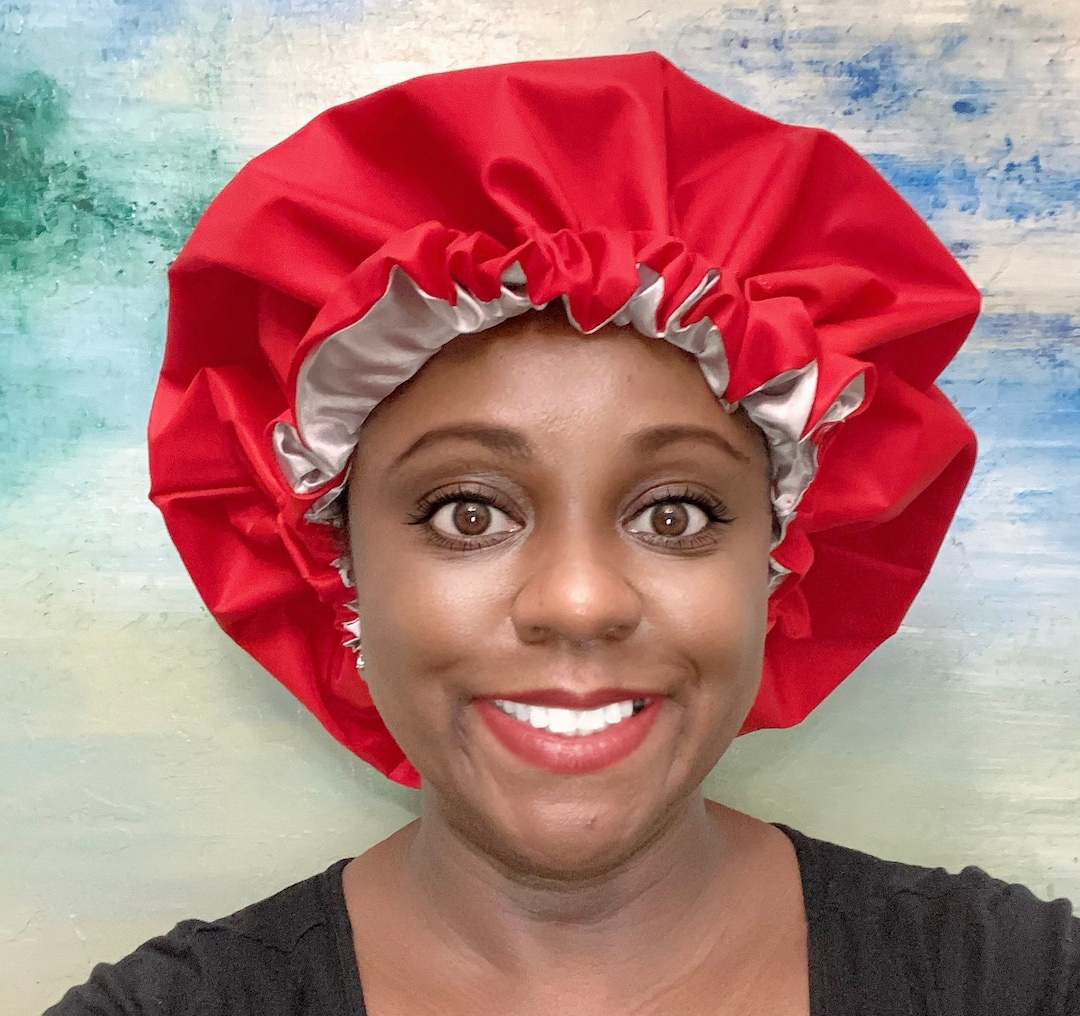 Red Shower Cap With Silver Lining Etsy