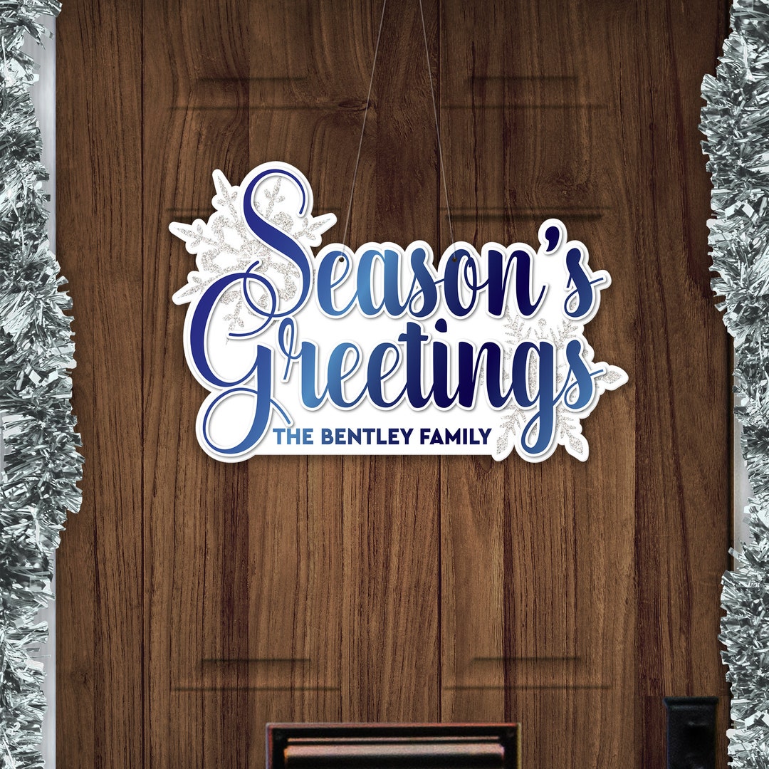 Personalized Season Greetings Front Door Hanger 24 Inch Door Etsy