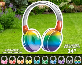 Headphone Lawn Sign, Party Photo Prop, Yard Card Flair, Printed