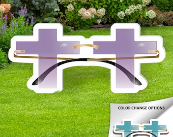 Cross Sunglasses Lawn Sign, Easter Decor, Faith Based Photo Prop