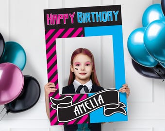 Pink & Blue Birthday Selfie Frame, Social Media Frame, Photo Prop, Printed