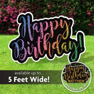 Happy Birthday Script Personalized Yard Sign, Lawn Decoration, Corrugated Plastic