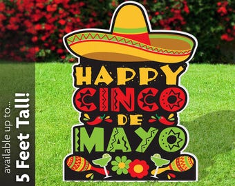 Cinco de Mayo Lawn Sign, Party Decoration, Photo Prop, Corrugated Plastic, Printed