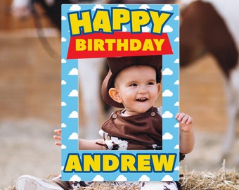 Toy Cowboy Story Birthday Selfie Frame, Custom Photo Booth Prop