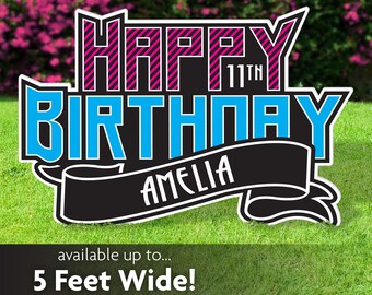 Pink & Blue Happy Birthday Lawn Sign, Yard Card, Photo Prop, Party Decoration
