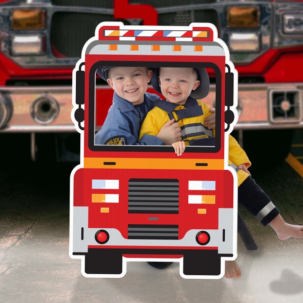 Fire Truck, Selfie Frame, Printed, Social Media Selfie Frame, Photo Booth Prop, Kids Birthday party decoration, fire fighter party theme