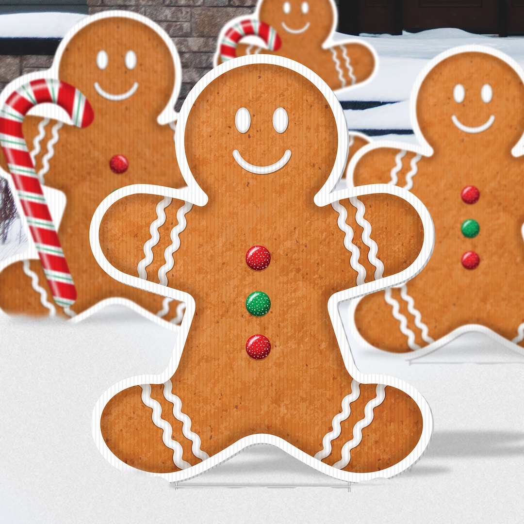 Set of 4 Gingerbread Men Walkway Yard Signs, Holiday Yard Decoration
