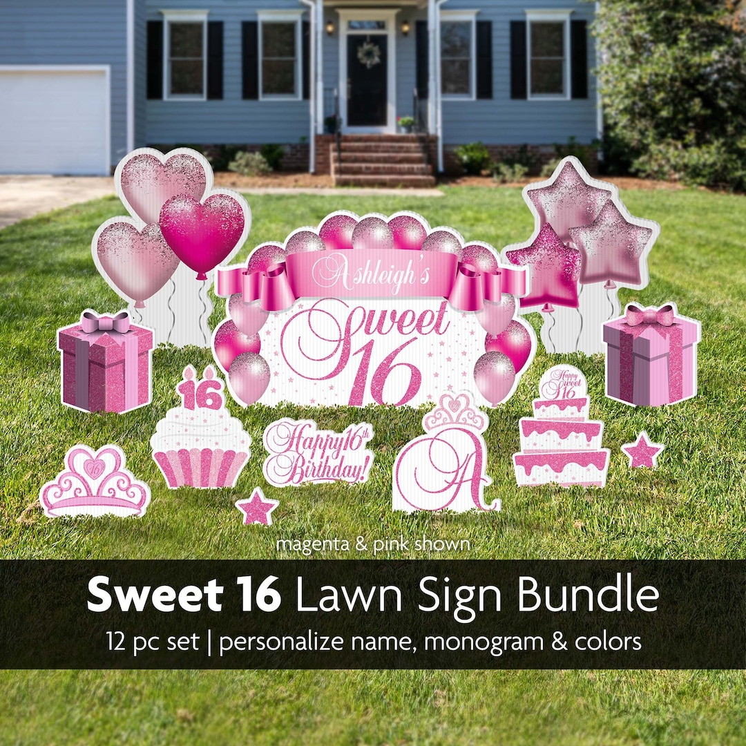 Sweet 16 Lawn Sign Bundle, 12 Piece Personalized Birthday Display