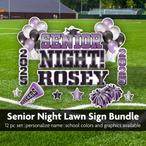 Senior Night Sign Bundle, Sports Yard Sign Display, 12 Pc Personalized Senior Yard Sign Set, Use Indoor or Outdoor, Party Prop or Decoration