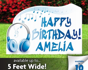 Headphones Music Birthday Lawn Sign, Personalized Yard Card