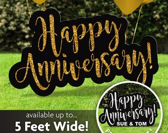 Happy Anniversary Lawn Sign & Yard Sign - Personalized Anniversary Gift, Script Happy Anniversary Decor, Happy Anniversary Party Decoration