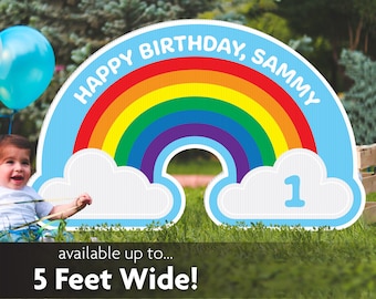 Rainbow Birthday Yard Sign, Personalized Party Decoration, Corrugated Plastic, Printed
