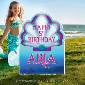 Seashell Birthday Yard Sign, Mermaid personalized birthday sign, lawn sign, birthday party decoration, gift