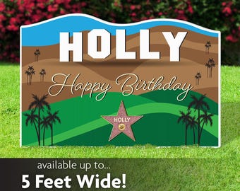 Hollywood Hills Birthday Lawn Sign, Personalized Yard Card, Corrugated Plastic