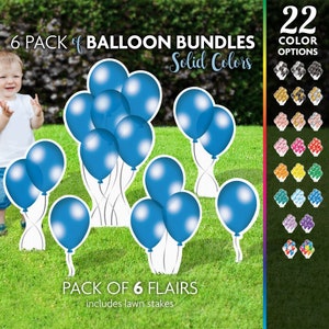 6 piece Plain Balloon Sign set, Flair Yard Cards, Lawn Yard Flair Accessories for a Birthday, Wedding, Baby Shower, Lawn display