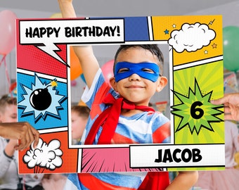 Comic Book Selfie Frame, Personalized, Party Social Media Photo Booth Prop, Corrugated Plastic