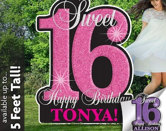 Sweet 16 Personalized Birthday Yard Sign, Lawn Decoration, Printed