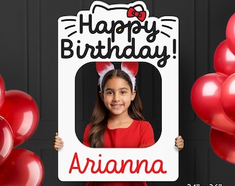Kitty Cat Birthday Selfie Frame, Social Media Frame, Photo Prop, Corrugated Plastic, Printed