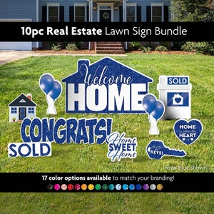 Real Estate Yard Signs, Realtor 10pc Social Media Lawn Sign Bundle, Real Estate Agents Photo Prop, Custom, Marketing Sign, First Home, Sold