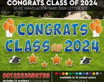 Graduation Yard Sign Letter Set, 24” 35 pc Silver Bordered 2024 Graduation Party Decoration or Grad Gift, Yard Card, Business Lawn Signs