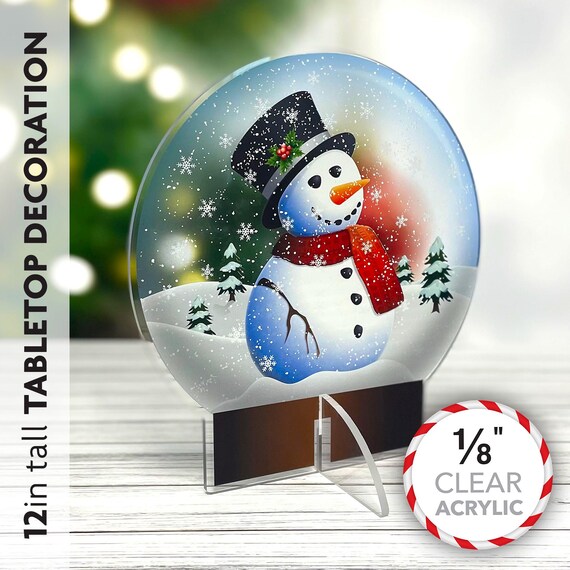 Snow Globe Christmas Decoration, Acrylic Table Top Decor, Snowman in a snow  globe table top decor, Modern Sun Catcher, personalized gift