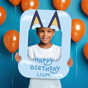 Blue or Orange Dog Selfie Frame, Birthday Photo Booth Prop, Customized Social Media Frame, Movie Inspired