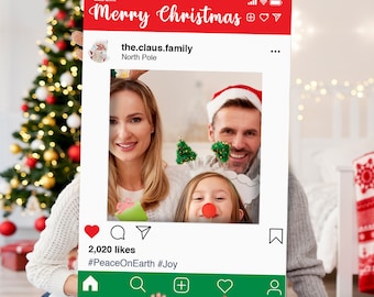 Merry Christmas Instagram Frame, Printed - Ready To Use, Photo Booth Prop, Personalized Selfie Frame, Holiday Social Media Photo Frame